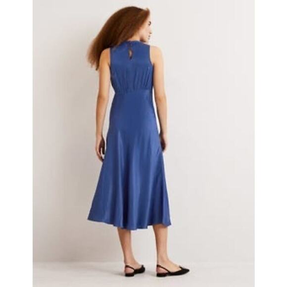 NWT Boden Bias Cut Midi Dress Size 6 Sea Blue Satin Sleeveless - Picture 7 of 16